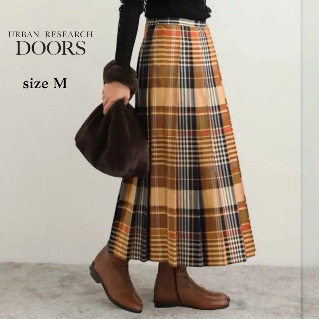 URBAN RESEARCH DOORS 撞色格紋百褶長裙 的縮圖