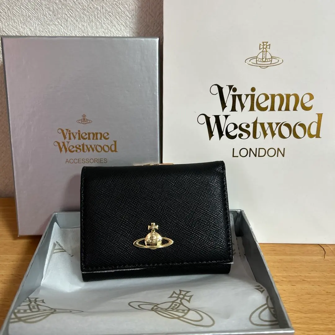薇薇安·威斯特伍德 黑色三折錢包 的縮圖