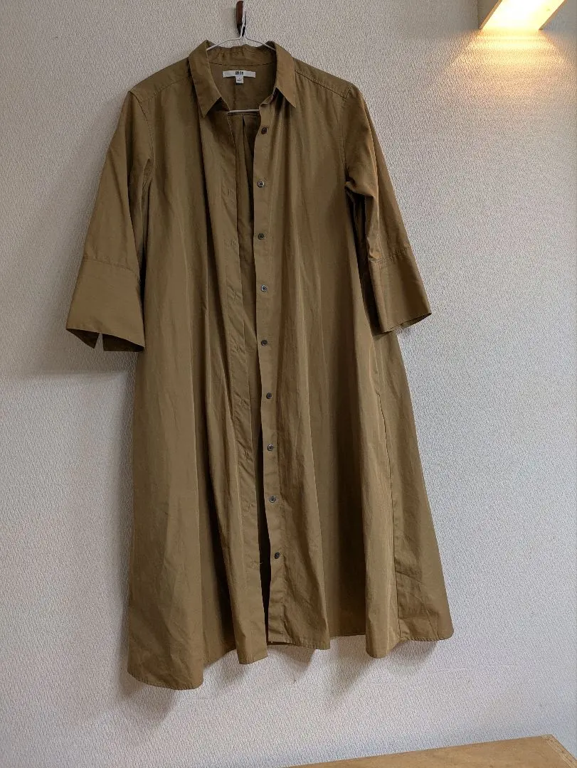 Thumbnail of Beige shirt dress, three-quarter sleeves, long