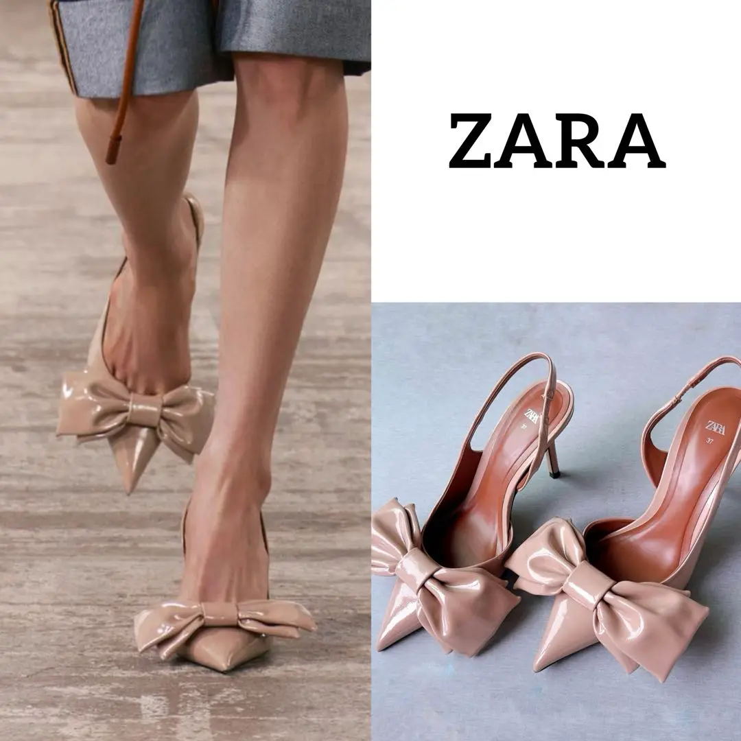 ZARA 新品　リボンディテール パテントレザー風ヒールシューズ　37サイズ m79747552711_1.jpg?1729006410