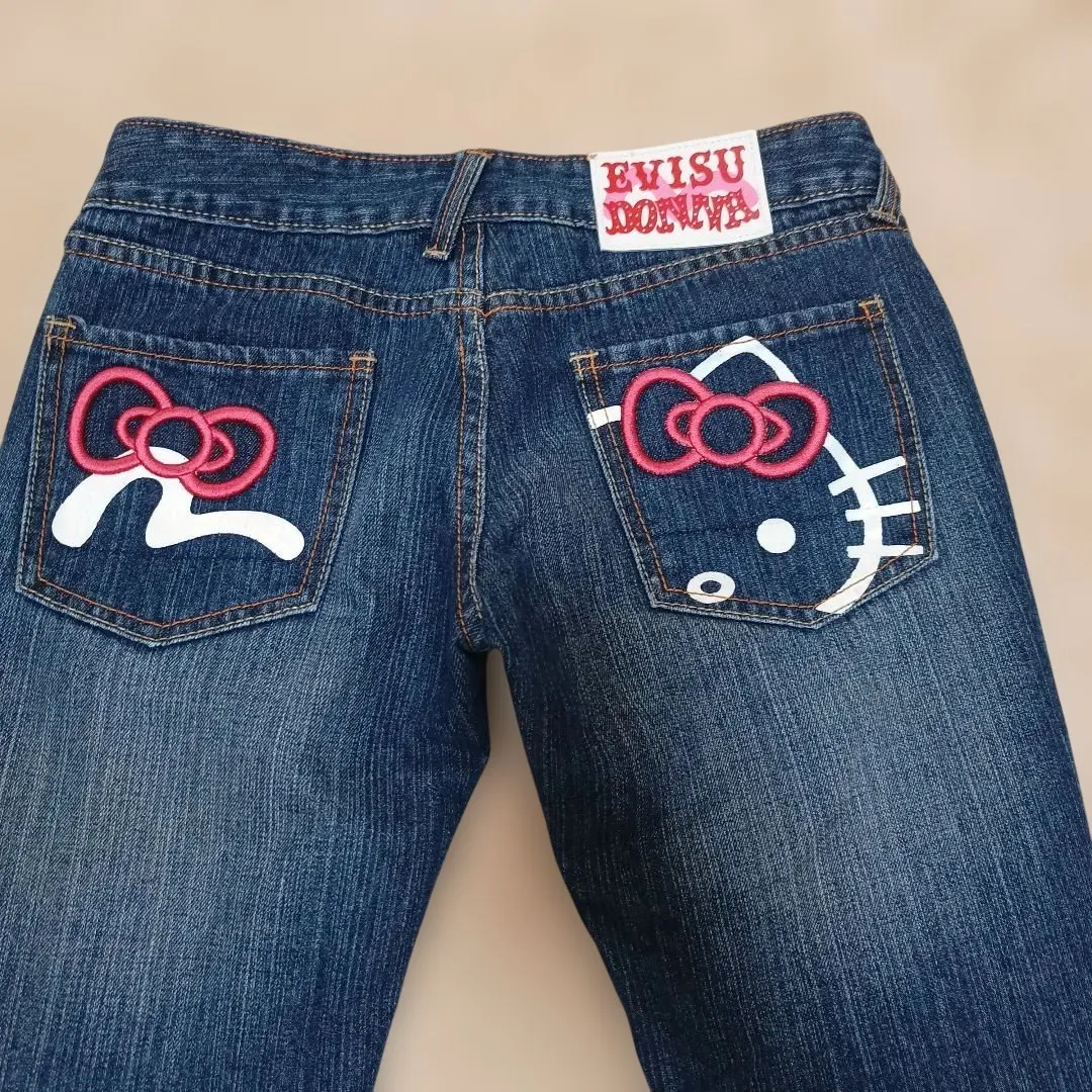 【レア】エビス ハローキティ コラボ デニム ジーンズ ブーツカットフレアデニム EVIS×hello kittyエビス×ハローキティ フレアブーツカットデニム