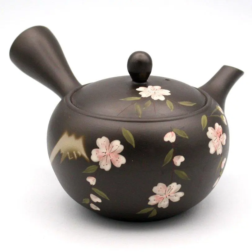 Thumbnail of New, Outlet, for 2-3 People: Tokoname-yaki Fuji-zakura Black Glazed Kyusu Teapot with Stainless Steel Tea Strainer 2
