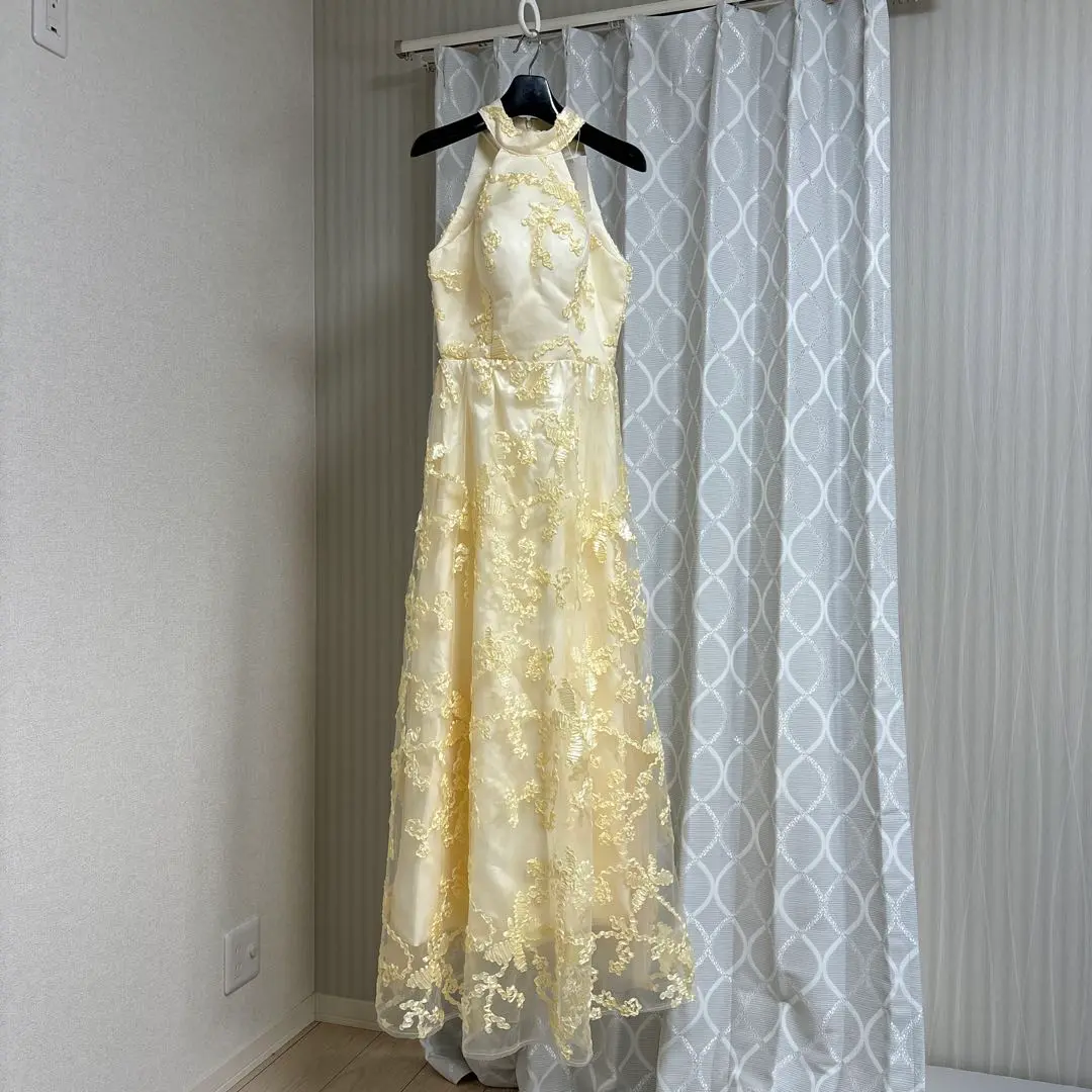 sinnol パーティドレス クリーム イエロー バッグ＋ヘアアクセ