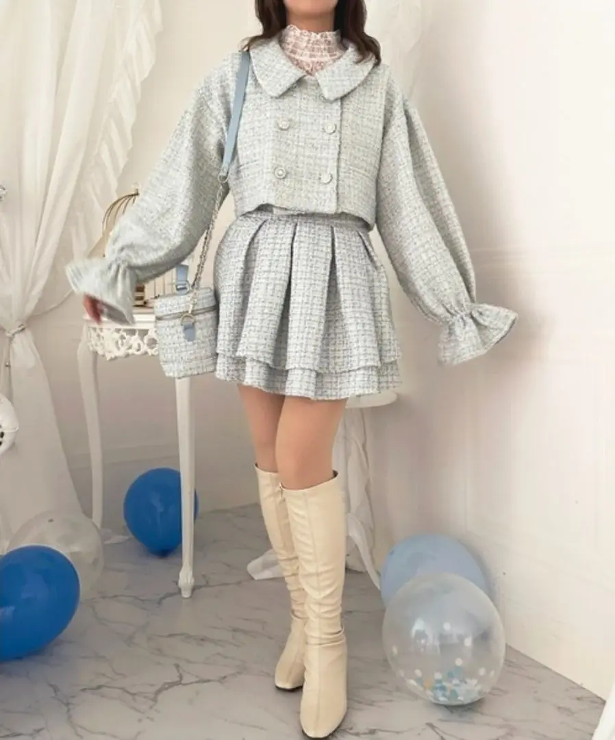 apres jour×Miridy ピンク ツイード セットアップ apres jour×Miridy】ツイードセットアップ - メルカリ