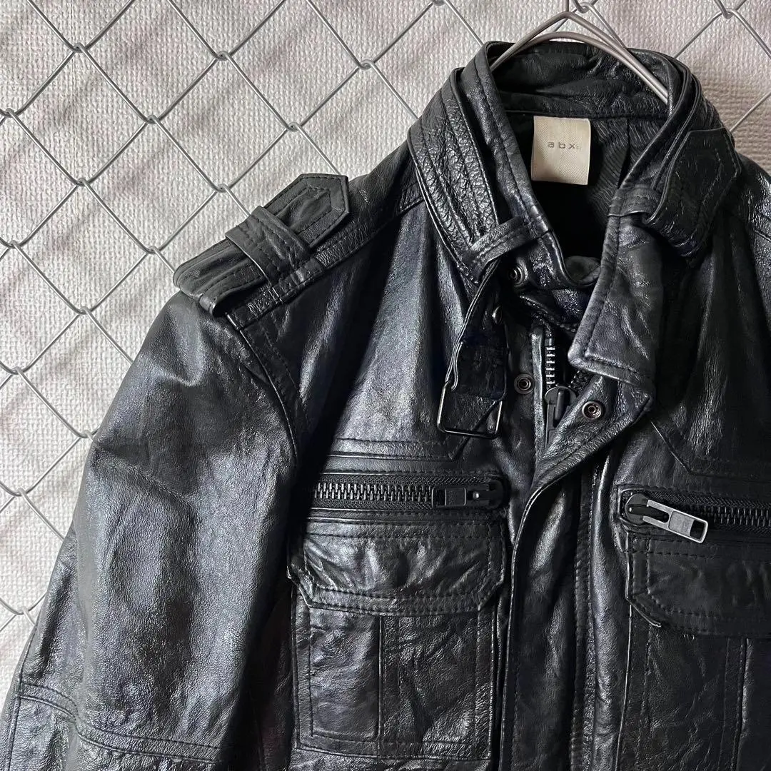 美品 エービーエックス ABX 牛革 レザー 立ち襟 シングル ライダース ジャケット 3 オフホワイト系 ユーロライダース