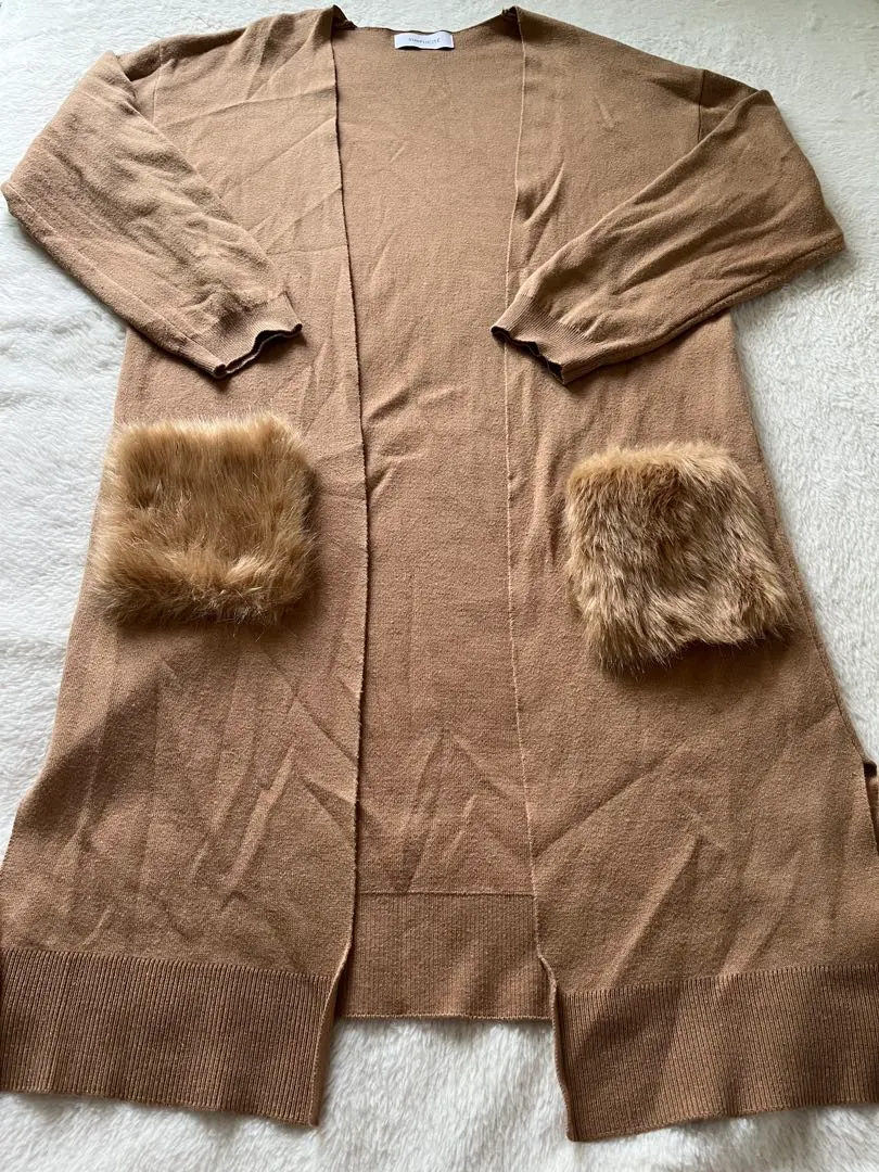 Thumbnail of SIMPLICITE Brown Knit Cardigan with Fur Pockets
