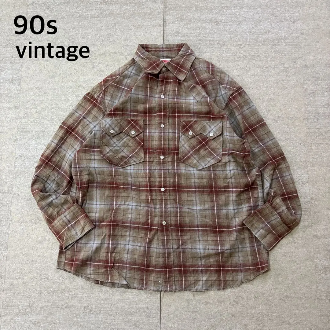 Thumbnail of 90s ombre check shadow check flannel shirt XL size y2k