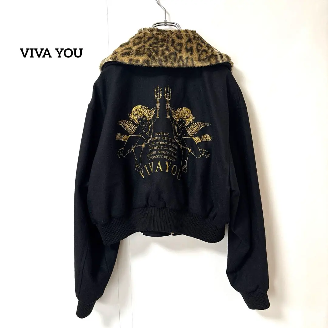 Thumbnail of VIVAYOU [M] Short Blouson Angel Leopard Fur Collar Back Embroidery