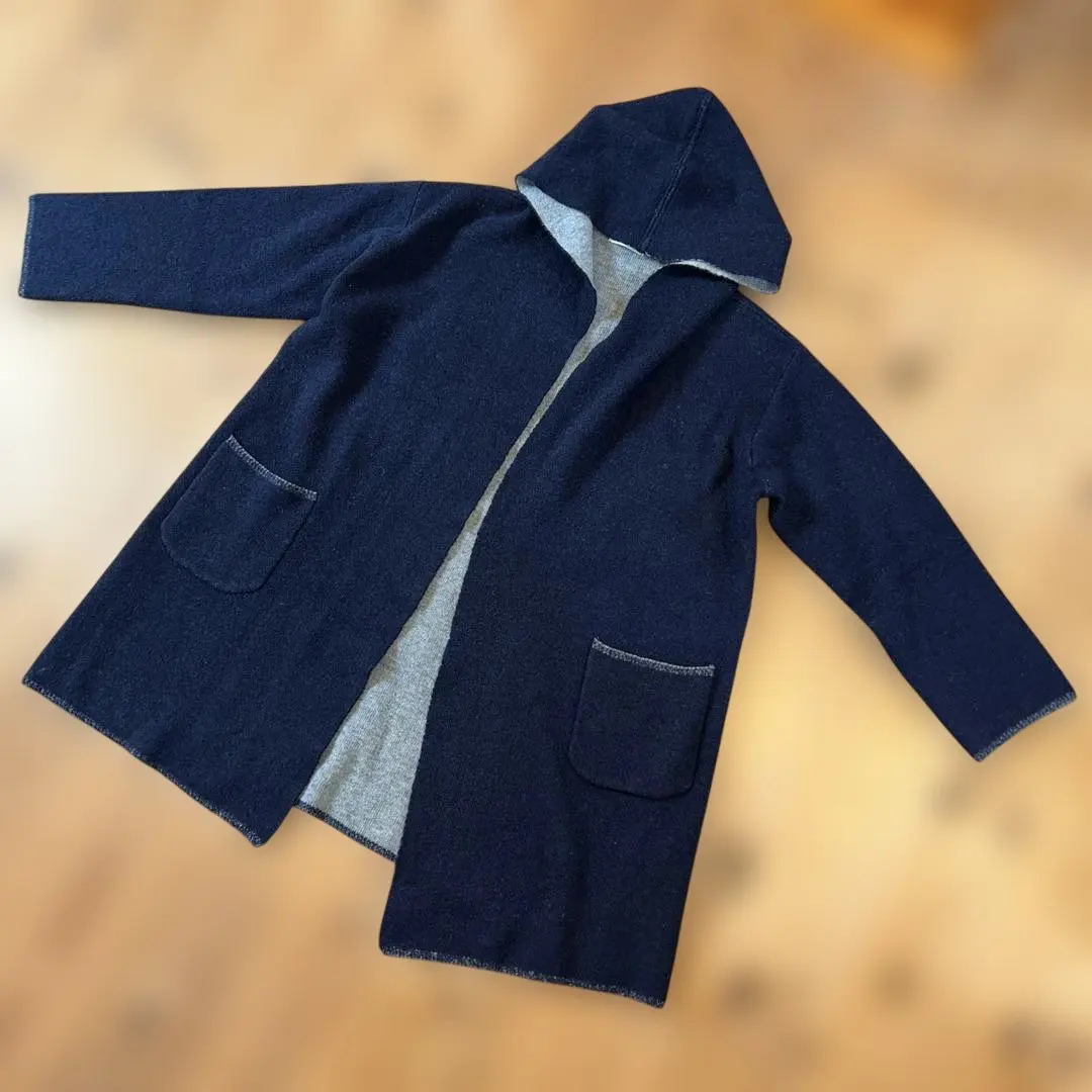 Thumbnail of Samansa Mos2 Navy Long Sleeve Hooded Long Cardigan Outerwear