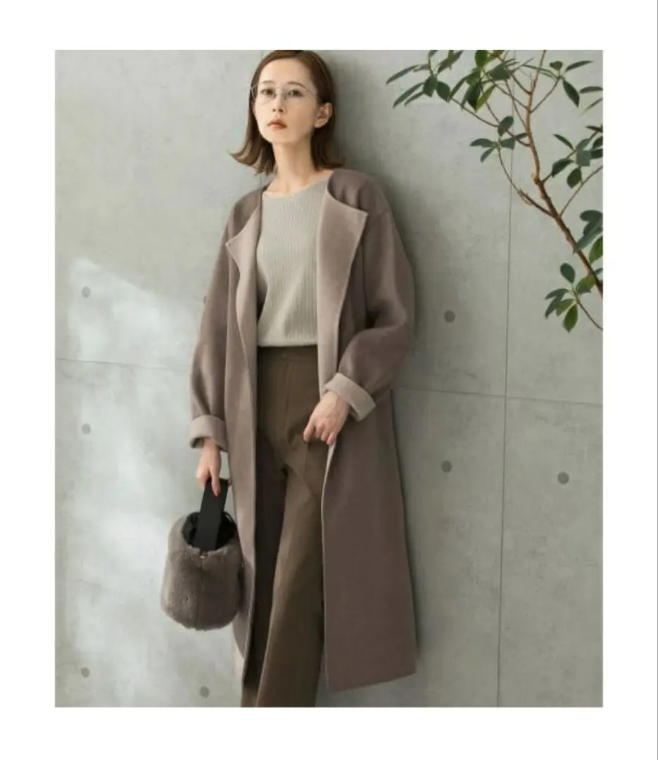 Thumbnail of Wool Cashmere Collarless Reversible Coat (URBAN RESEARCH ROSSO)