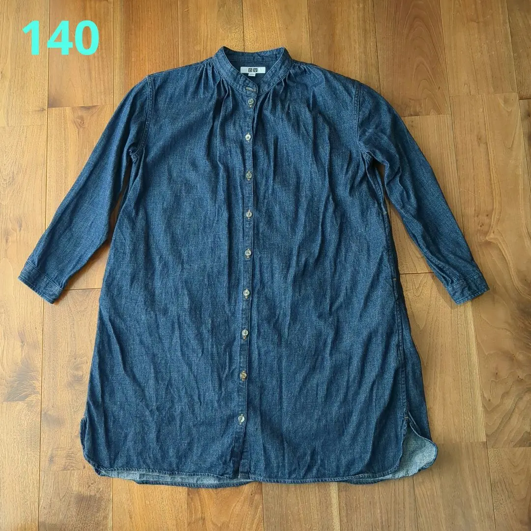 Thumbnail of Uniqlo GIRLS Gathered Denim One-Piece Dress 140