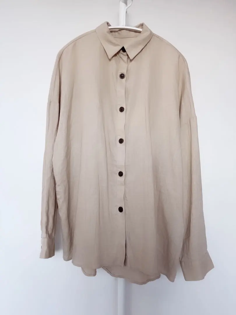 Thumbnail of AZUL by moussy Beige Button-Down Long Sleeve Shirt