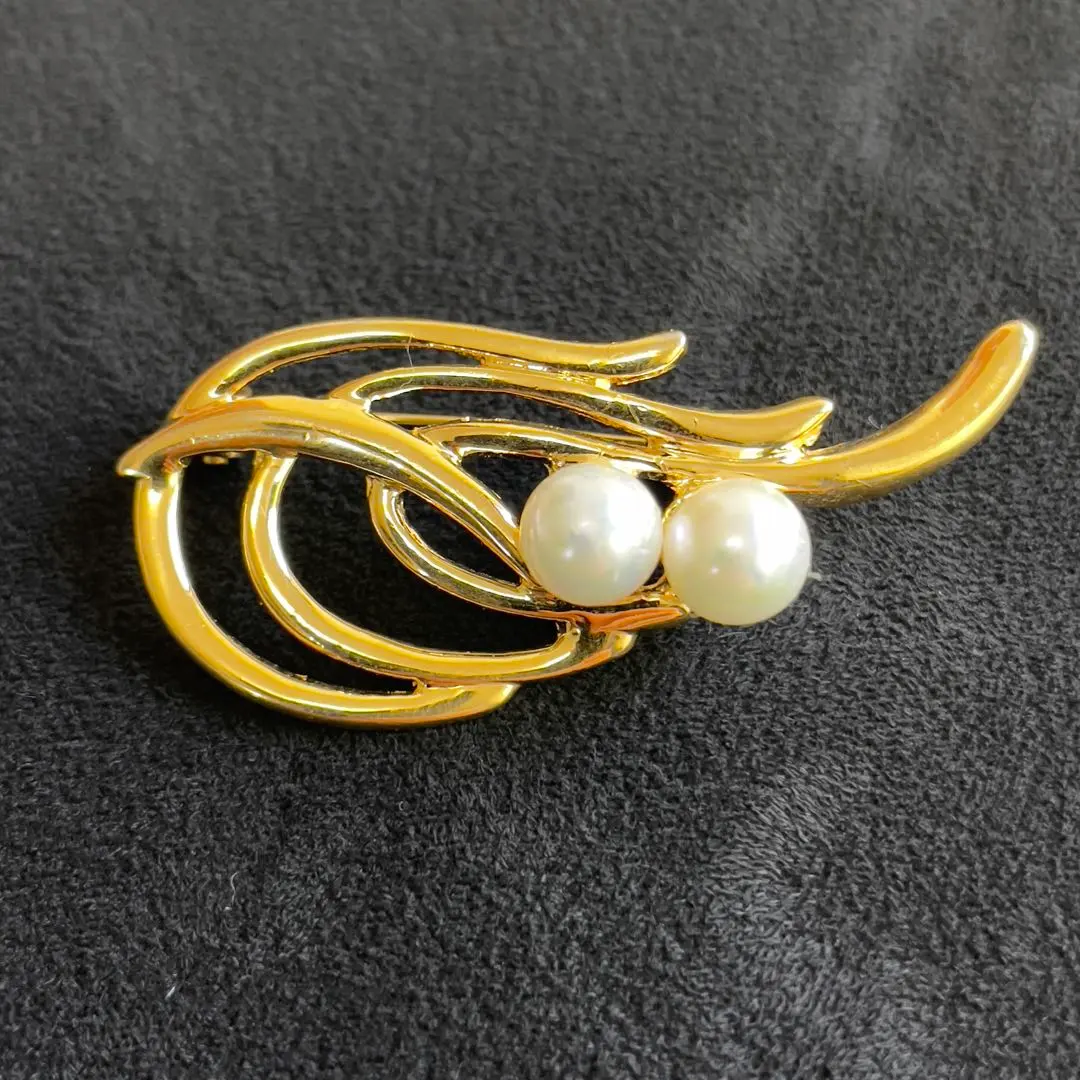 【16】雙珍珠胸針 金色 復古 古董 的縮圖