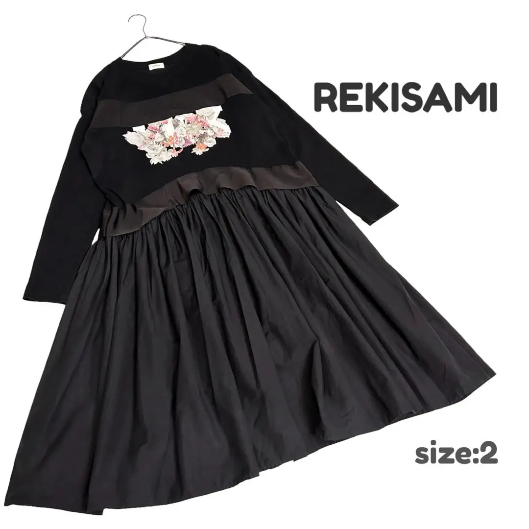 REKISAMIレキサミドッキングワンピース ブラックTシャツフリル