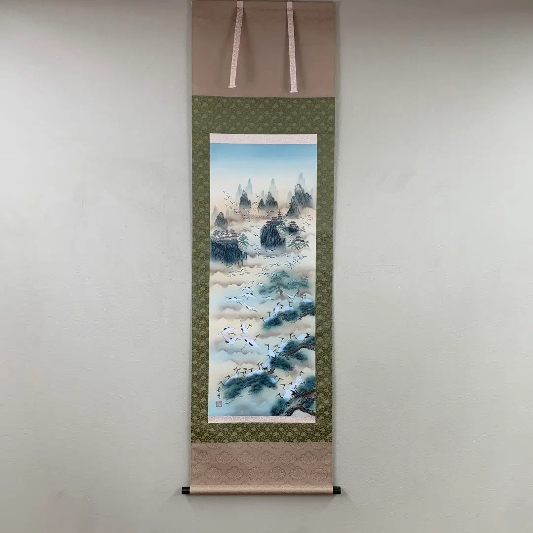 掛軸 玉峰『百鶴 蓬莱山図』 絹本 肉筆 共箱付 掛け軸 a092210 掛軸 玉峰『百鶴 蓬莱山図』 絹本 肉筆 共箱付 掛け軸 a092210の