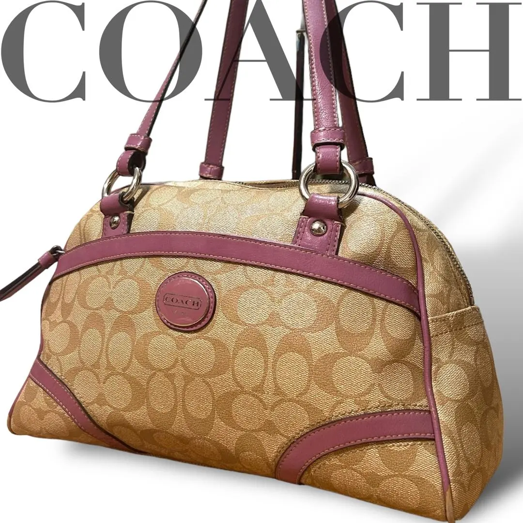 【良品】COACHシグネチャーG1220-F18918 PVCレザーハンドバッグ 良品】COACHシグネチャーG1220-F18918 PVCレザーハンドバッグ