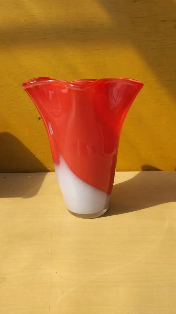Thumbnail of Red glass vase, frilled shape