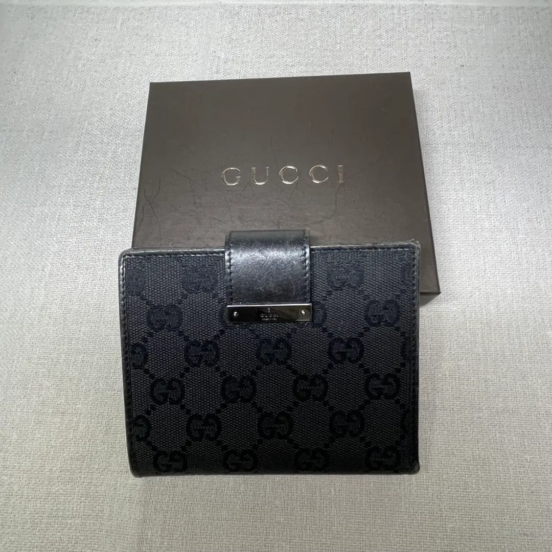GUCCI 黑色 GG 圖案對摺錢包 / 無零錢包 的縮圖