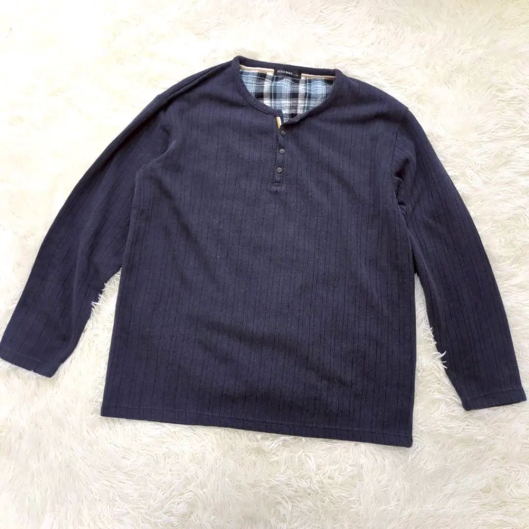 Thumbnail of Dinah Bird Henley Neck Shirt 2L Navy Big Size Half Button