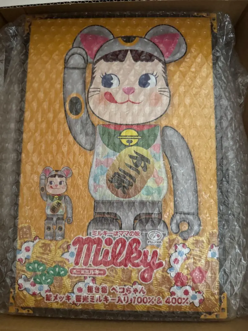 2025年最新】BE@RBRICK 招き猫 ペコちゃん 銀メッキ 蓄光