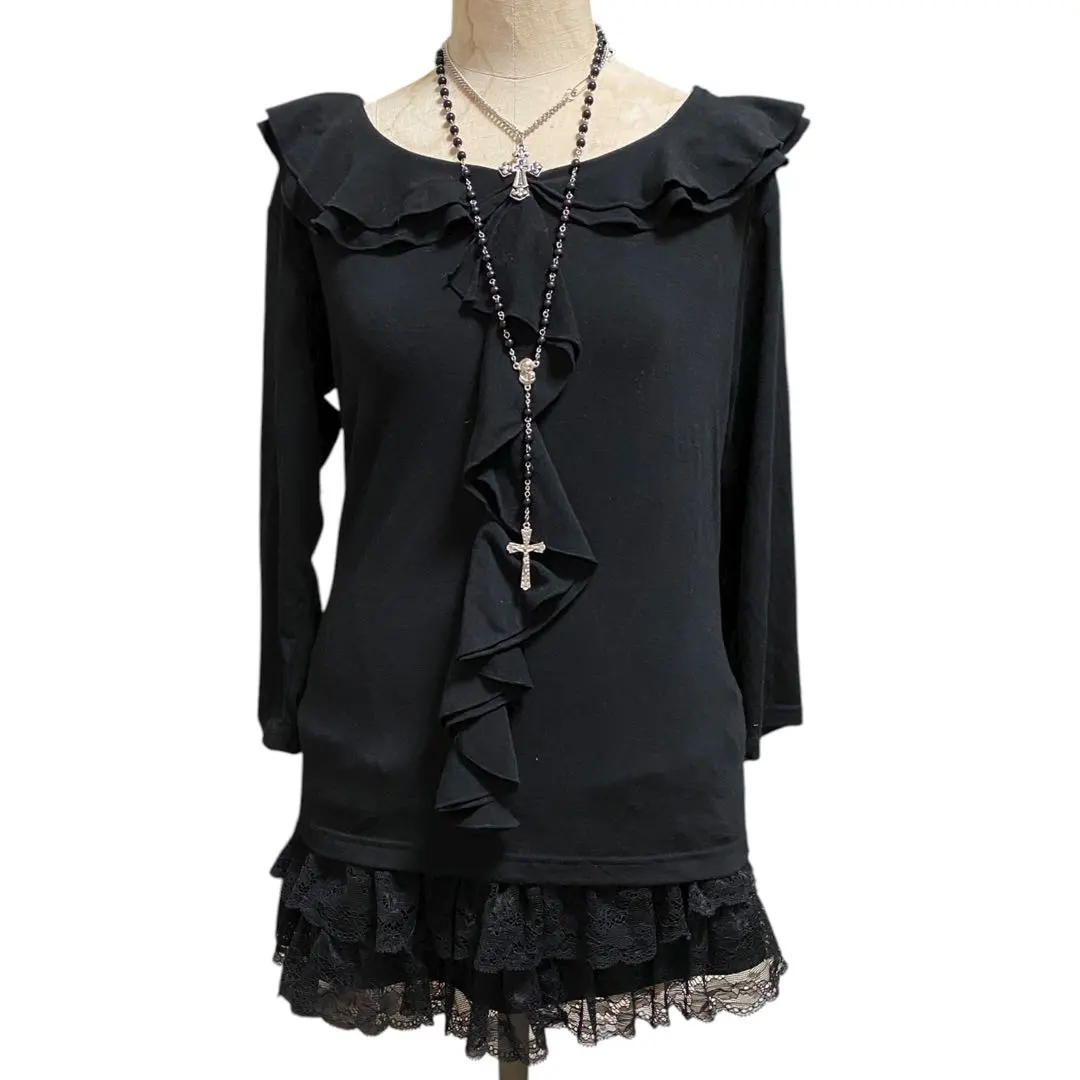 Thumbnail of Y2K Frill T-shirt Dark Core Dark Coquette Heisei Gal Horror Game Gothic