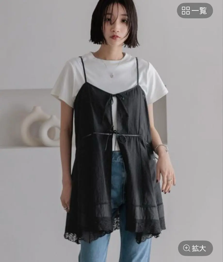 LOWRYS FARM 2WAY 棉質蕾絲迷你連衣裙 的縮圖