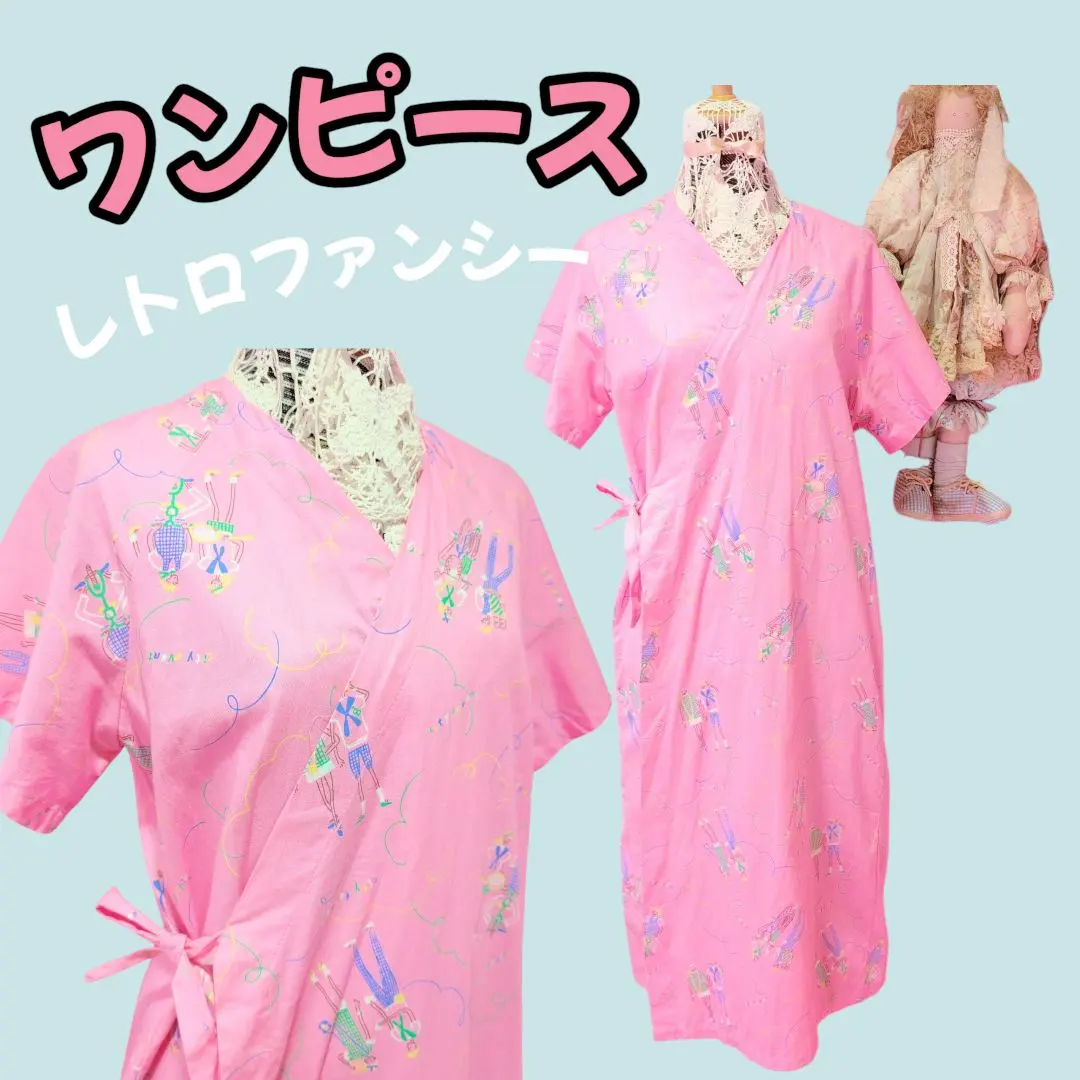 復古幻想/粉色/短袖連衣裙/80年代風格/和風/家居服/舒適 的縮圖