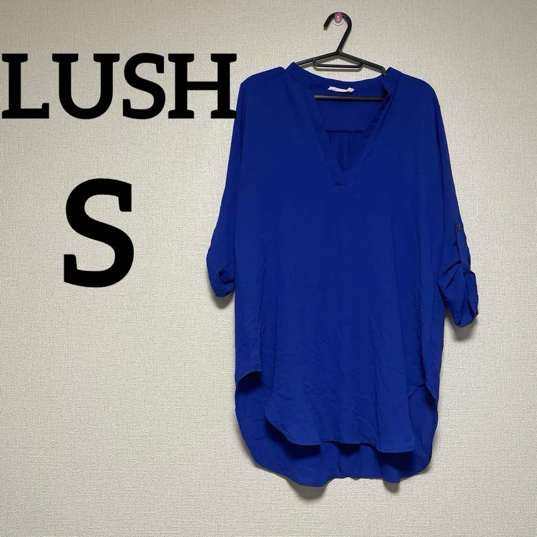 Thumbnail of Blue V-neck Five-sleeve Shirt S Women's Oversized Blouse