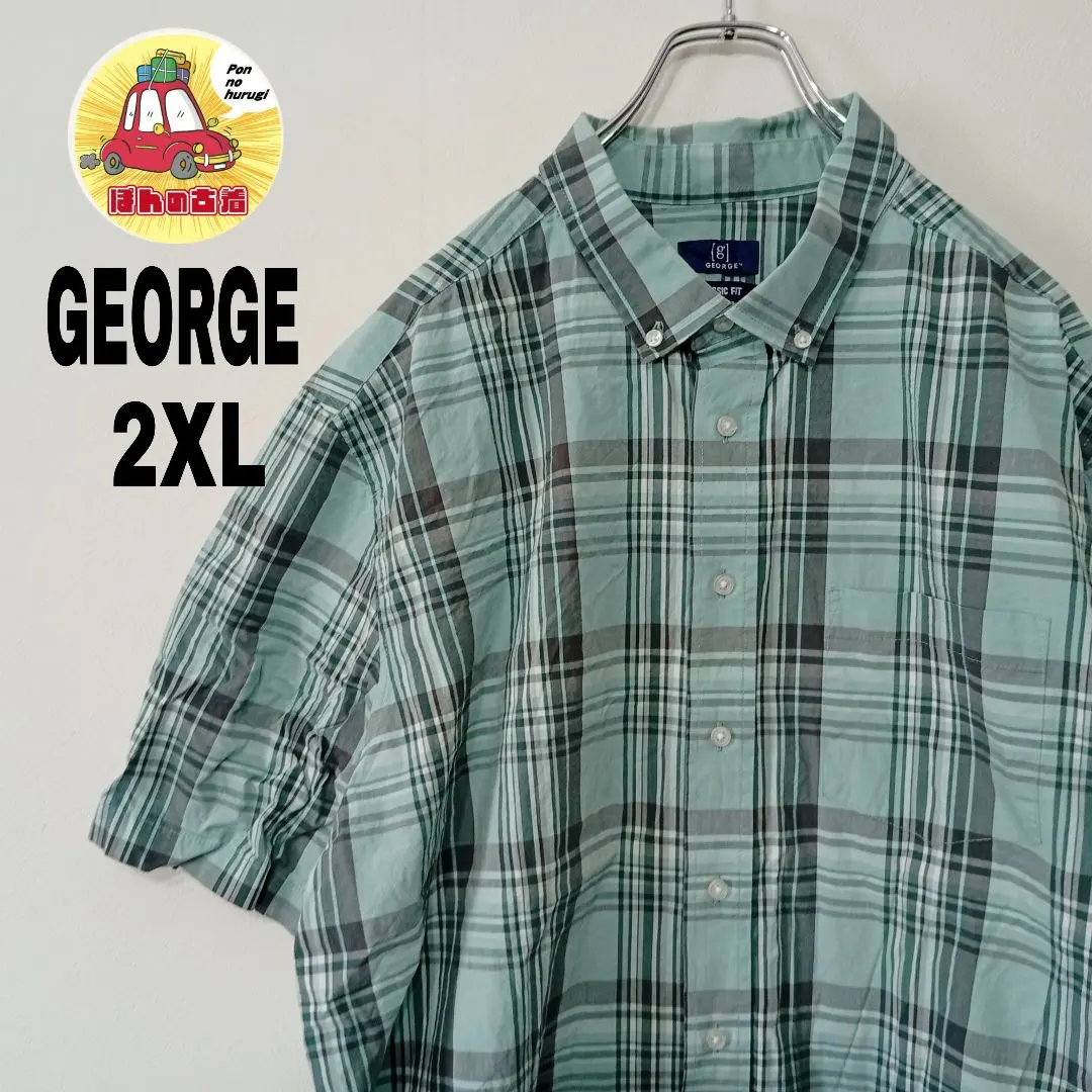 Thumbnail of USA Vintage GEORGE Short Sleeve Button-Up Shirt 2XL Light Blue Gray Check