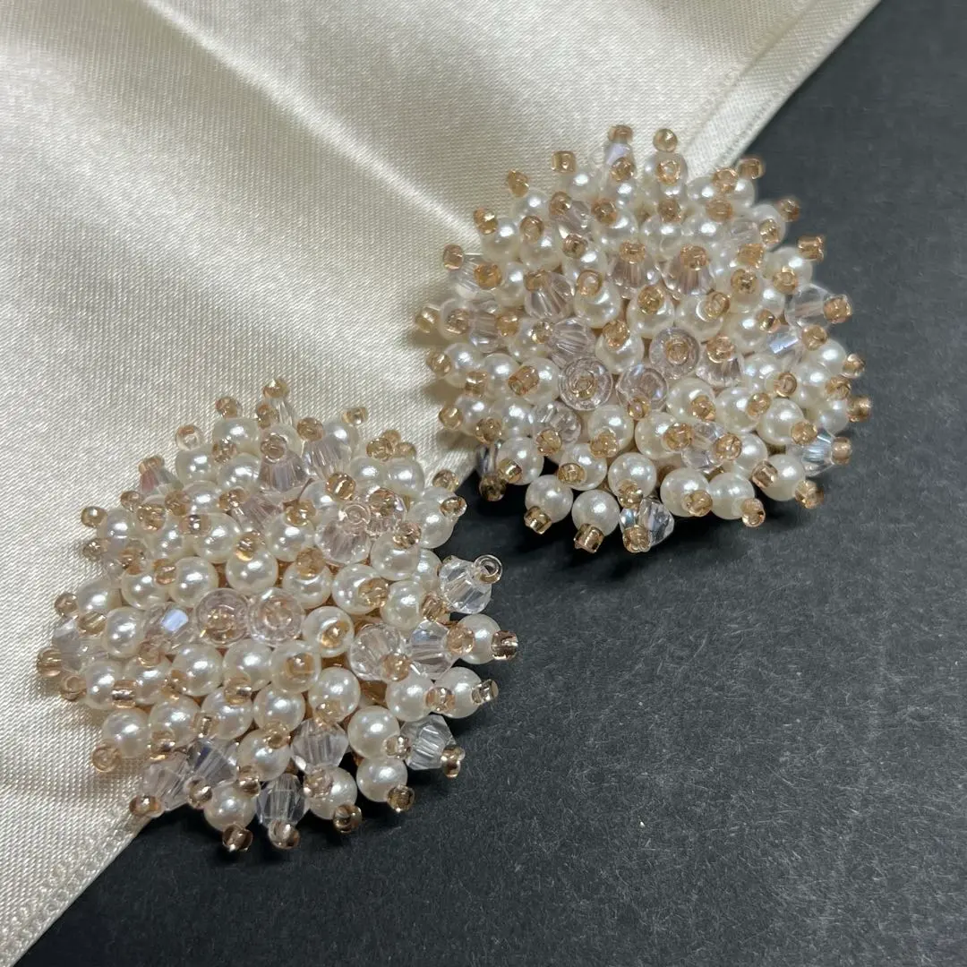 顆粒珍珠x透明珠子 凸圓飾 2個一組 的縮圖