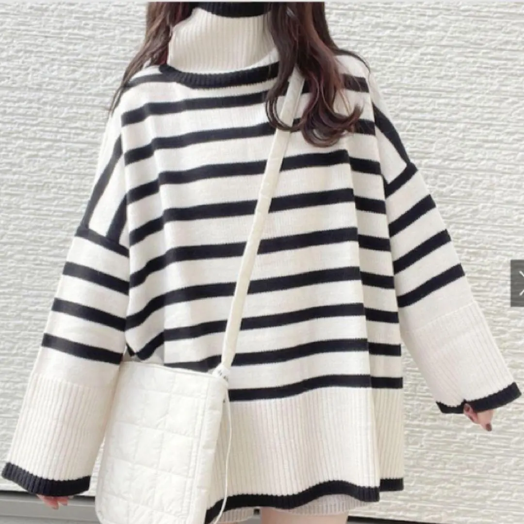 Thumbnail of GRL Grl Turtle Knit Border Loose Oversized Two-tone