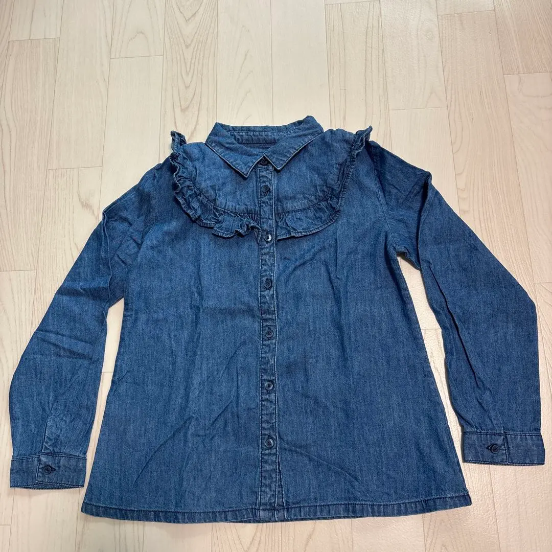 Thumbnail of Girls' Denim Shirt with Frills, Size 140