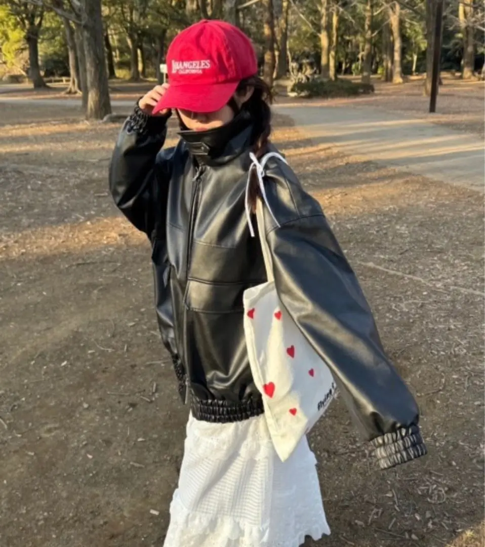 nemne store フェイクレザー　ジップアップジャケット Sサイズ セール】フェイクレザージャケット（ブルゾン）｜nemne store