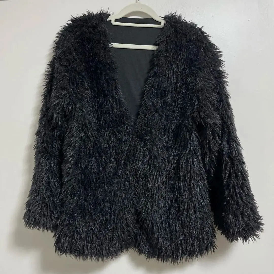 Thumbnail of Poodle fur coat, black, winter clothing, women's