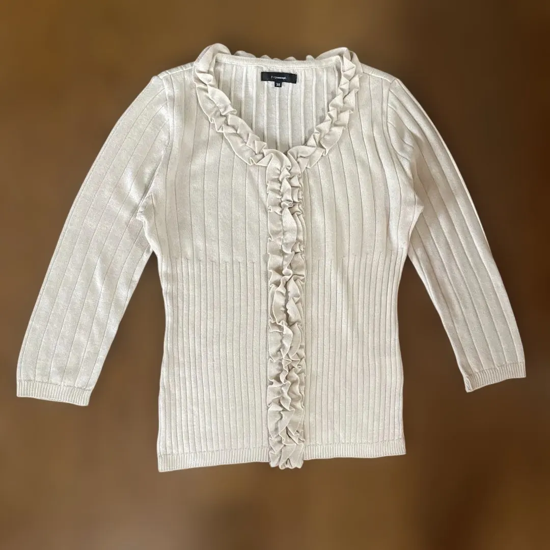 Thumbnail of Three-quarter sleeve beige thin knit sweater