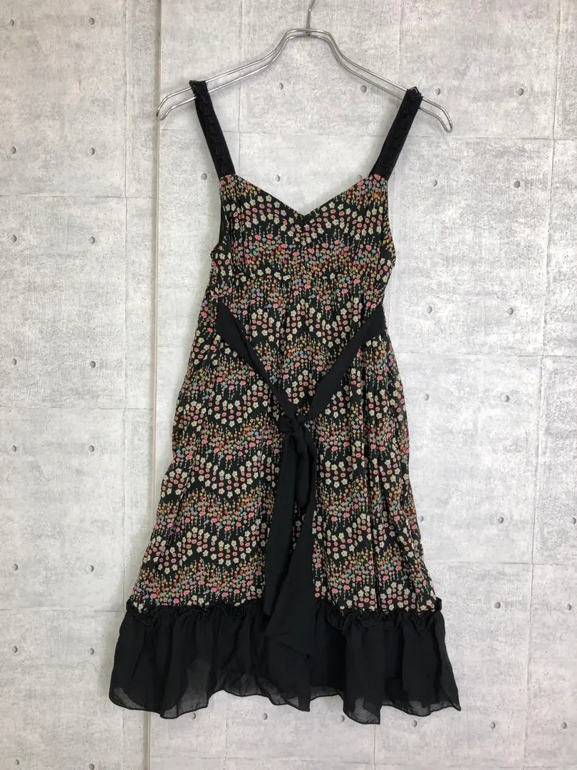 Thumbnail of Mori-kei Vintage Floral Chiffon Sleeveless Dress with Waist Ribbon