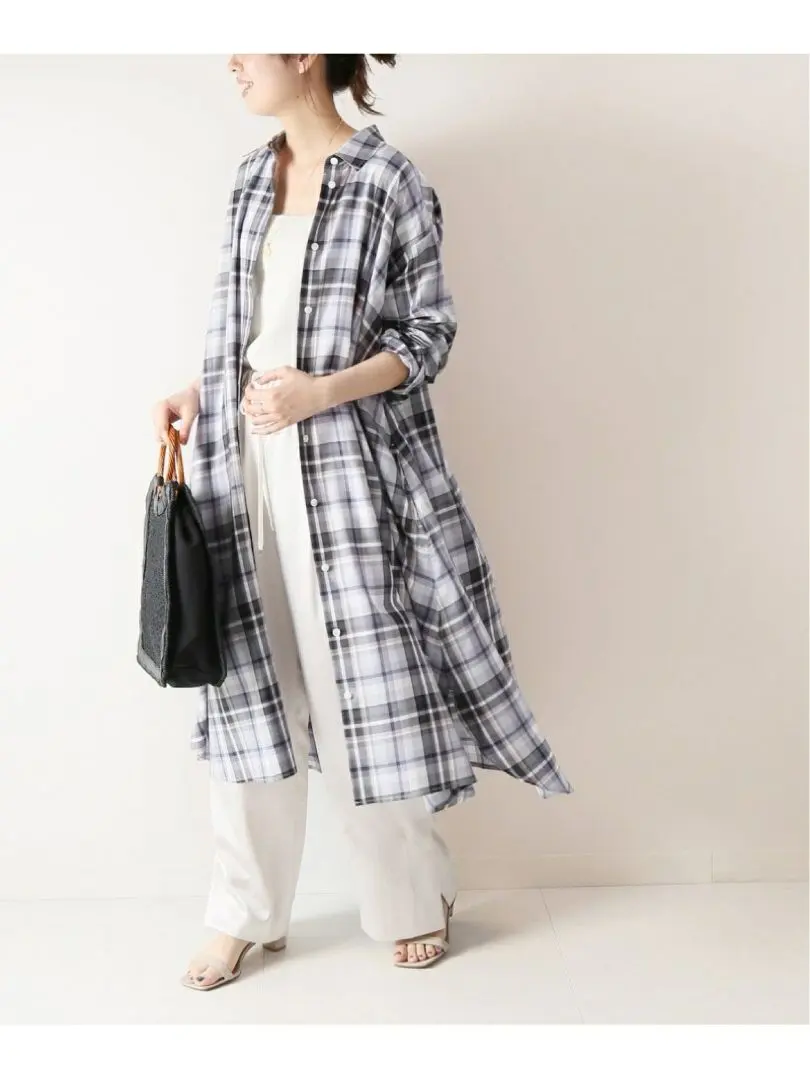 Thumbnail of Spick & Span Long Sleeve Multi Tartan Check Flare Shirt Dress