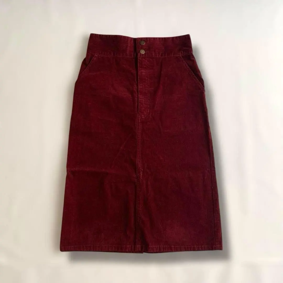 【美品】Ray BEAMS 燈芯絨 A字裙 中長裙 酒紅色 M 的縮圖