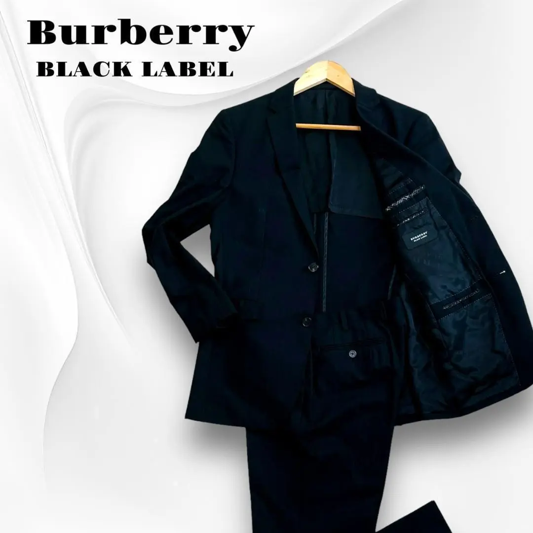 クリーニング済⭐BURBERRY BLACK LABELスーツストライプ黒×紫 クリーニング済⭐BURBERRY BLACK LABELスーツストライプ黒×紫