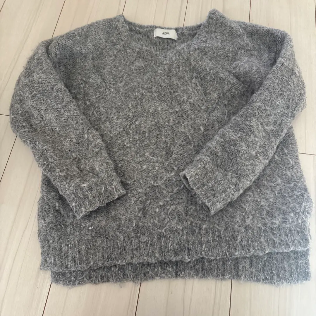 Thumbnail of AZUL Gray V-neck Knit Sweater Long Sleeve