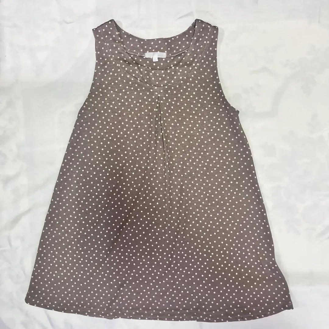 棕色圓點無袖束腰上衣孕婦裝A字裙 的縮圖