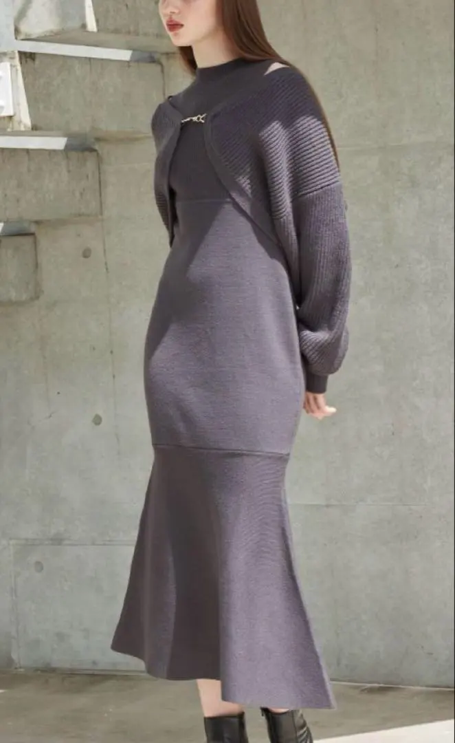 Mercuryduo 鏈條飾邊針織美人魚連衣裙 M 的縮圖