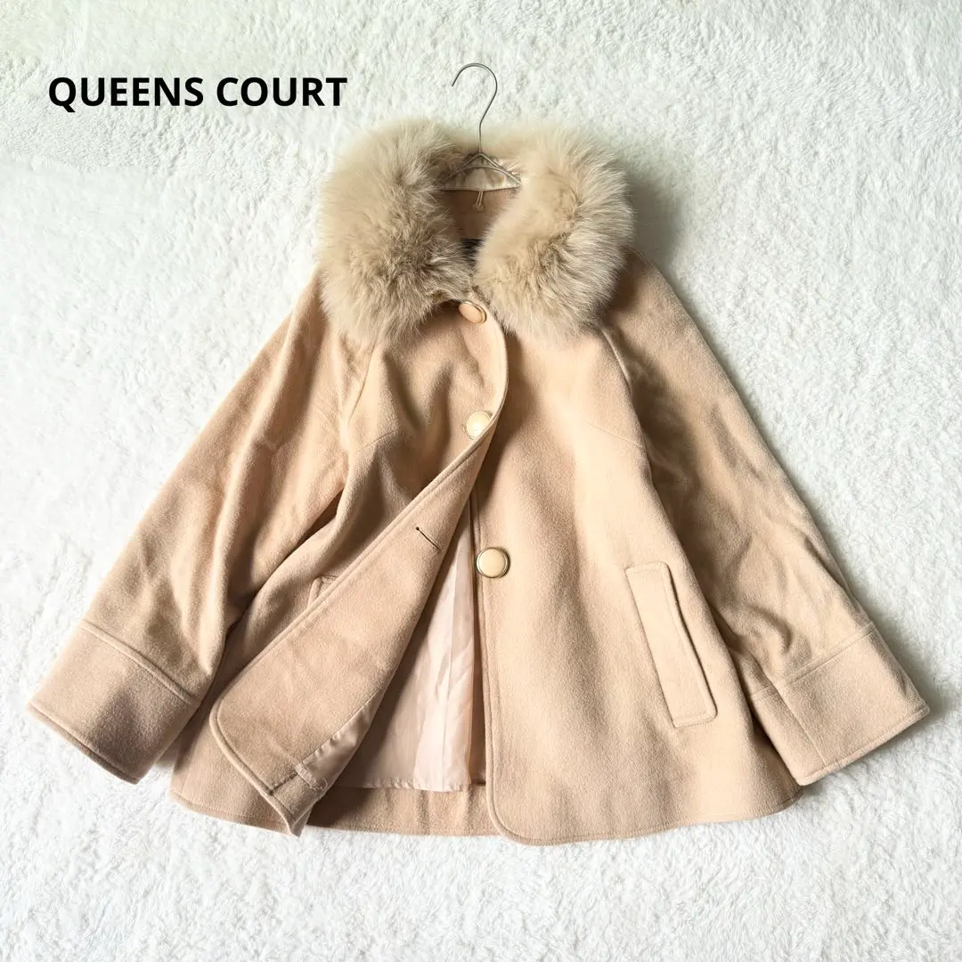 Thumbnail of Queen's Court Cashmere Blend Wool Coat with Fox Fur, Size 1, Beige, Excellent Condition