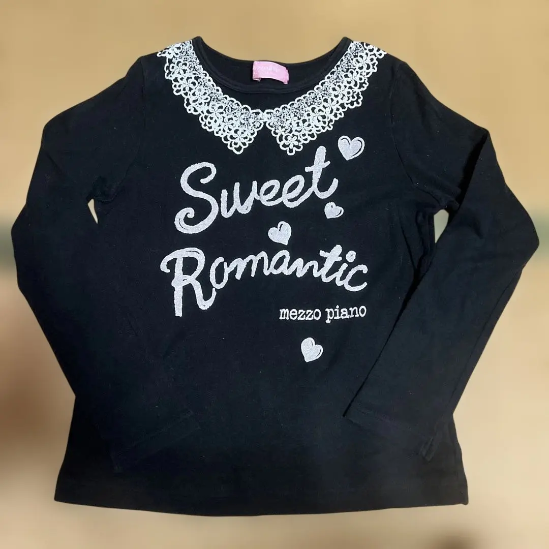 mezzo piano 長袖針織衫 黑色 蕾絲領 140 的縮圖