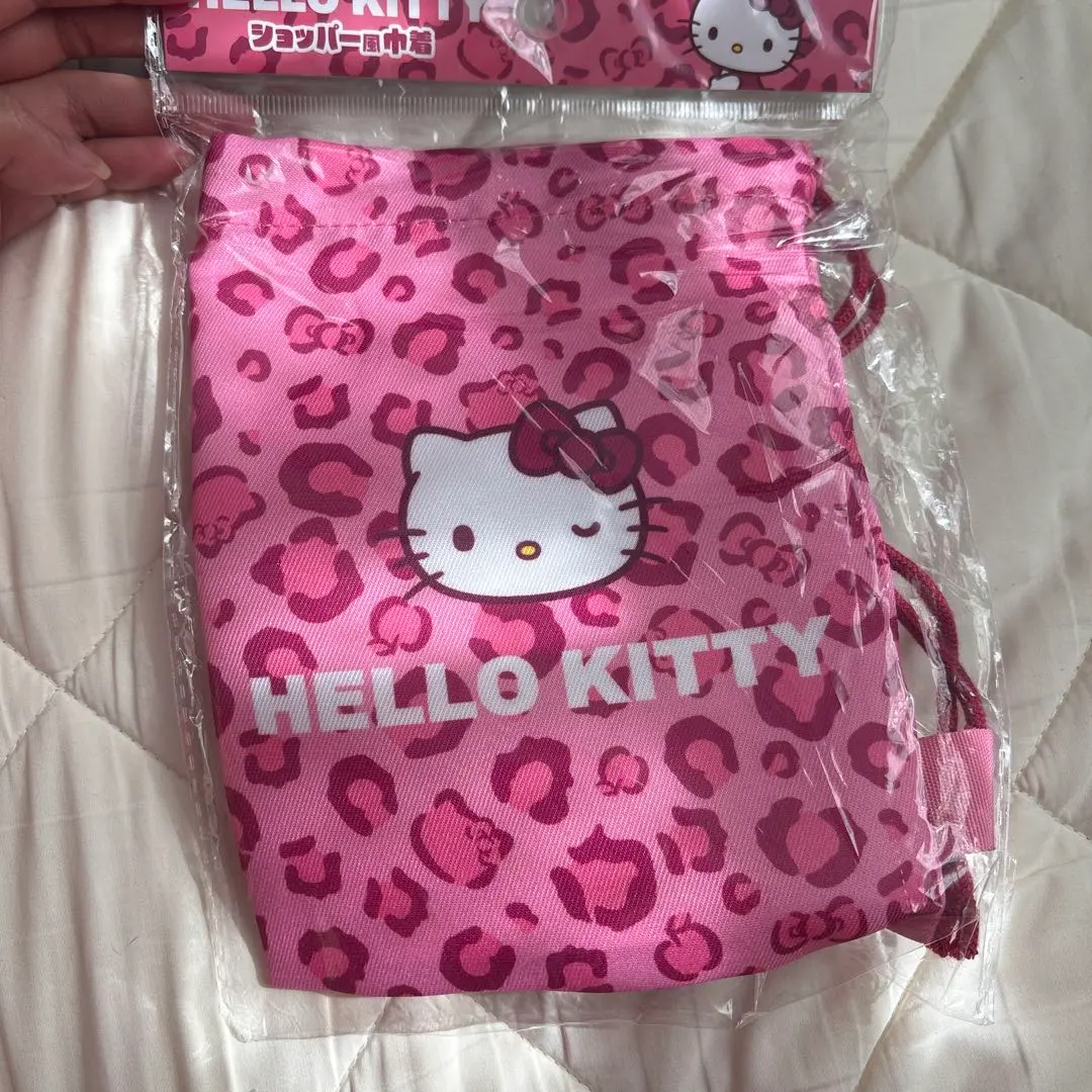Thumbnail of Hello Kitty Shopper-style drawstring bag, leopard print