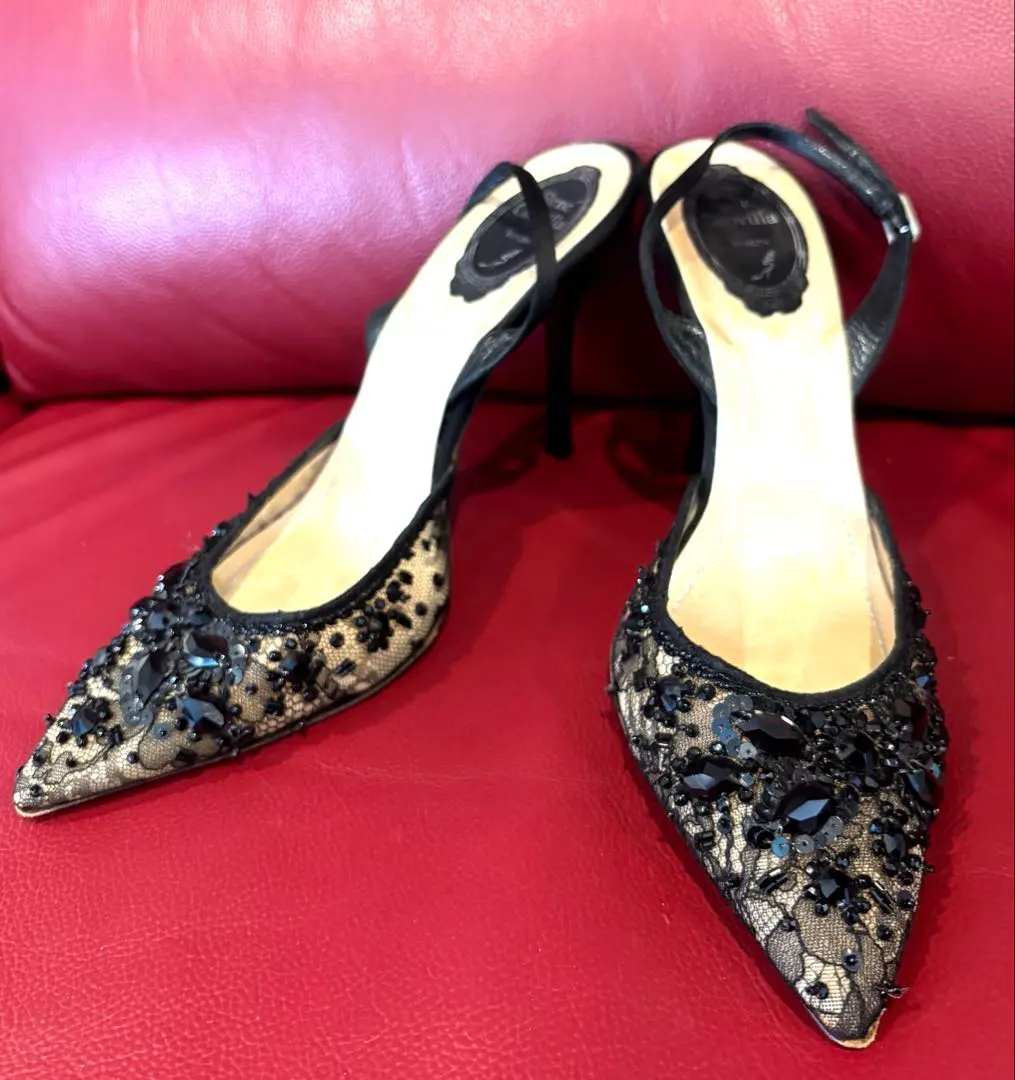 Thumbnail of RENÉ CAOVILLA ⭐︎ Beaded Trim Slingback Pumps - Black - Excellent Condition