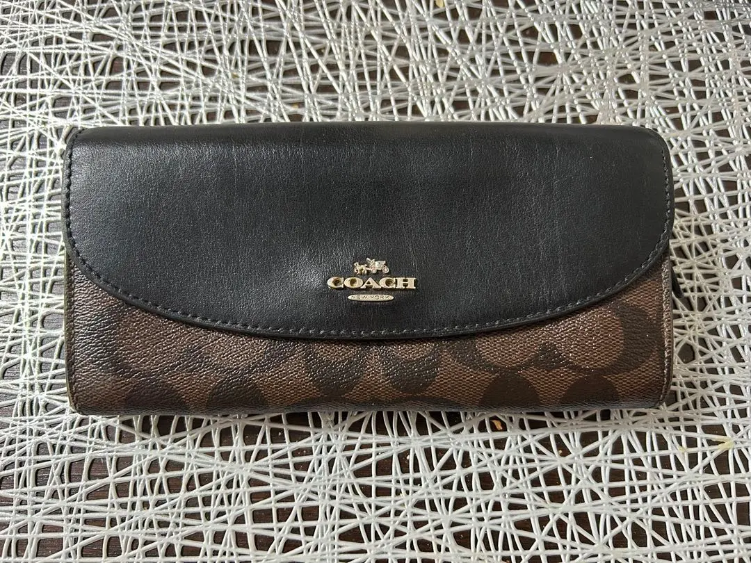 COACH 長款錢包 棕色 黑色 的縮圖