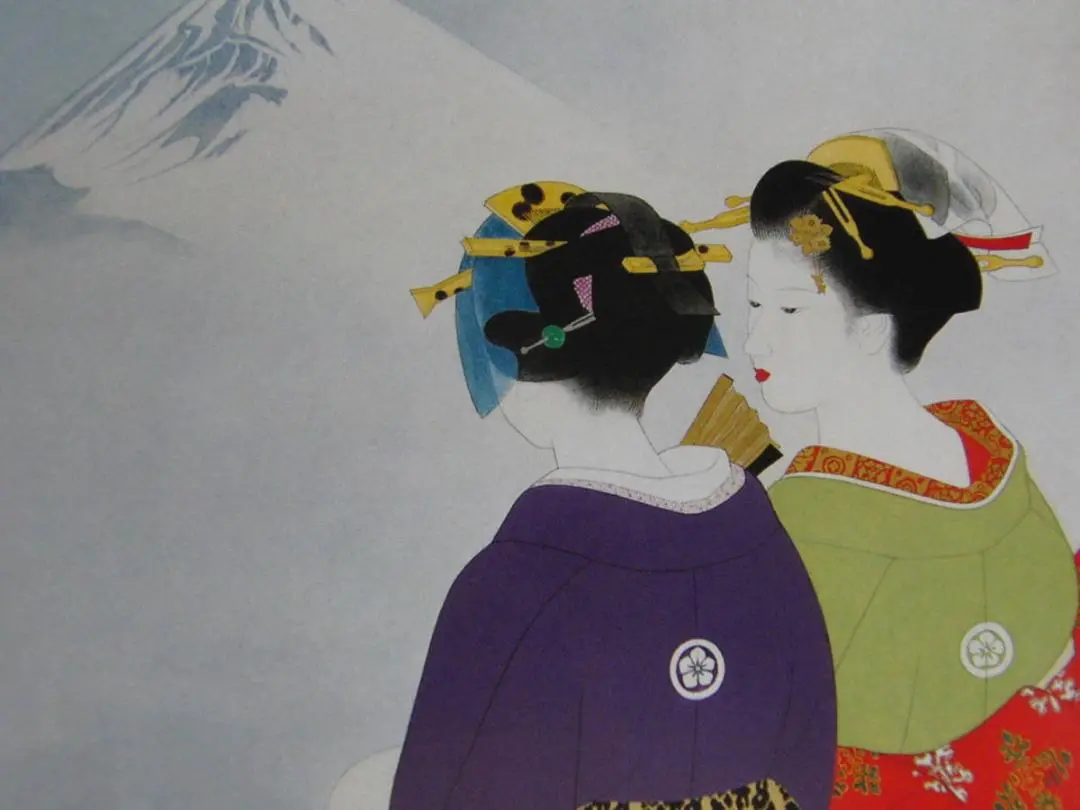 真作保証日本画家・立石春美筆木版画舞妓伊東深水に師事