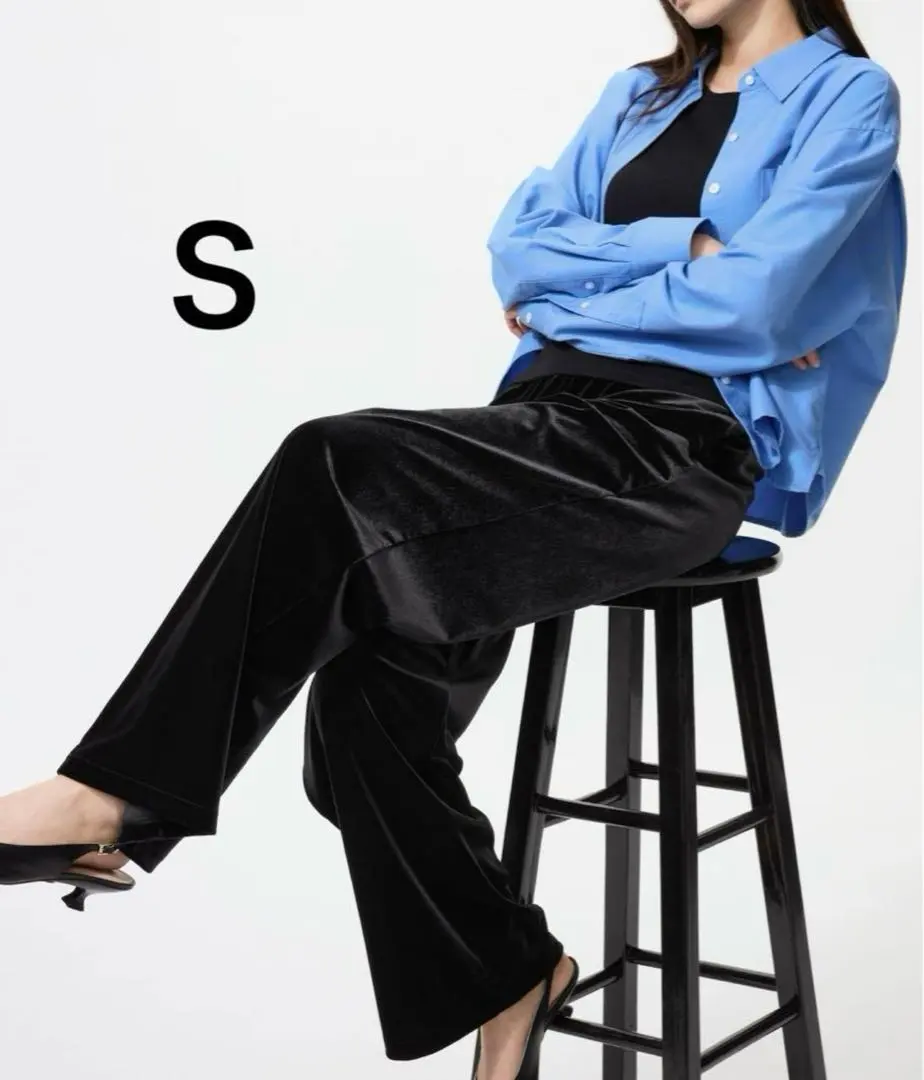 全新帶吊牌 S 柔軟天鵝絨休閒褲 UNIQLO 優衣庫 黑黑色 未使用品 的縮圖