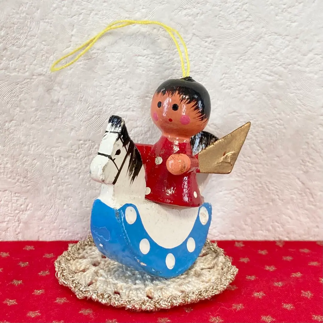 Thumbnail of Angel, rocking horse, wooden, ornament, Christmas, decoration, Germany, vintage